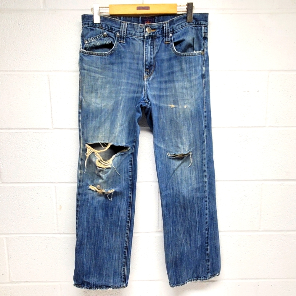 Rock And Republic Jeans 32 x 29 Straight Relaxed Raggedy Distressed Faded Worn.